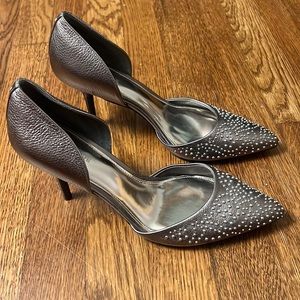 Coach Womens Channing Studded Dress Pump Silver Leather Heels Size 8